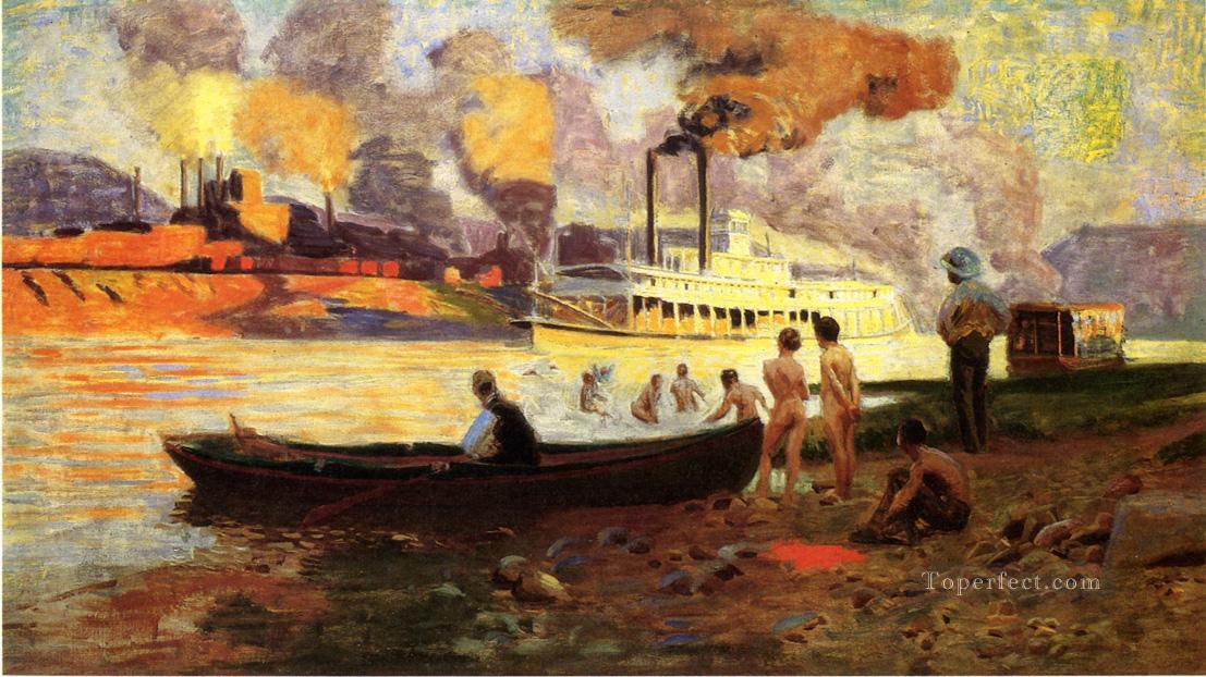 Steamboat on the Ohio boat seascape Thomas Pollock Anshutz Oil Paintings
